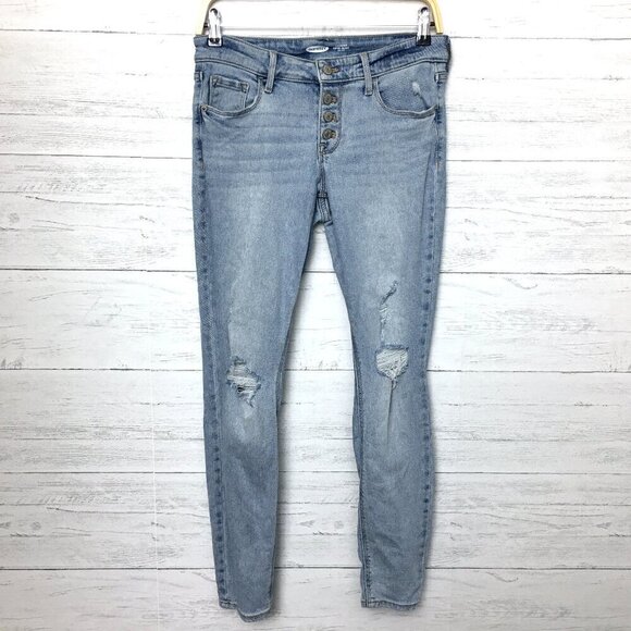 Old Navy Women's Jeans Rockstar Super Skinny Low Rise Button Fly Distressed 4 - Picture 1 of 8